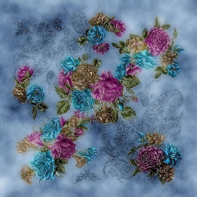 Zbliżenie haftu z kwiatowym motywem